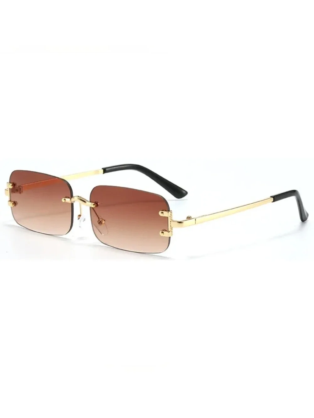 Gold Frame Brown Gradient Rimless Unisex Sunglasses